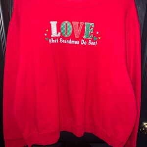 Hanes Red 'LOVE' Graphic Sweatshirt with Green Accents